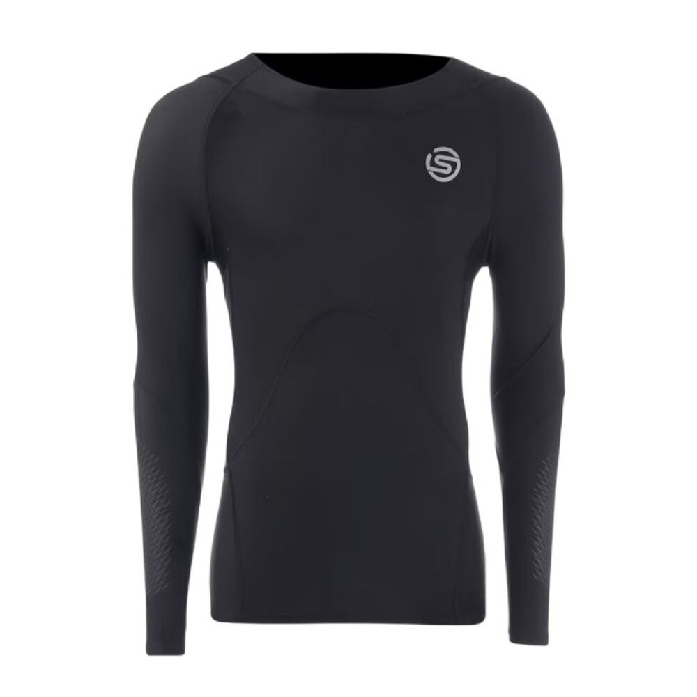 Skins Mens Crew Neck Long-Sleeved Base Layer Top / Black
